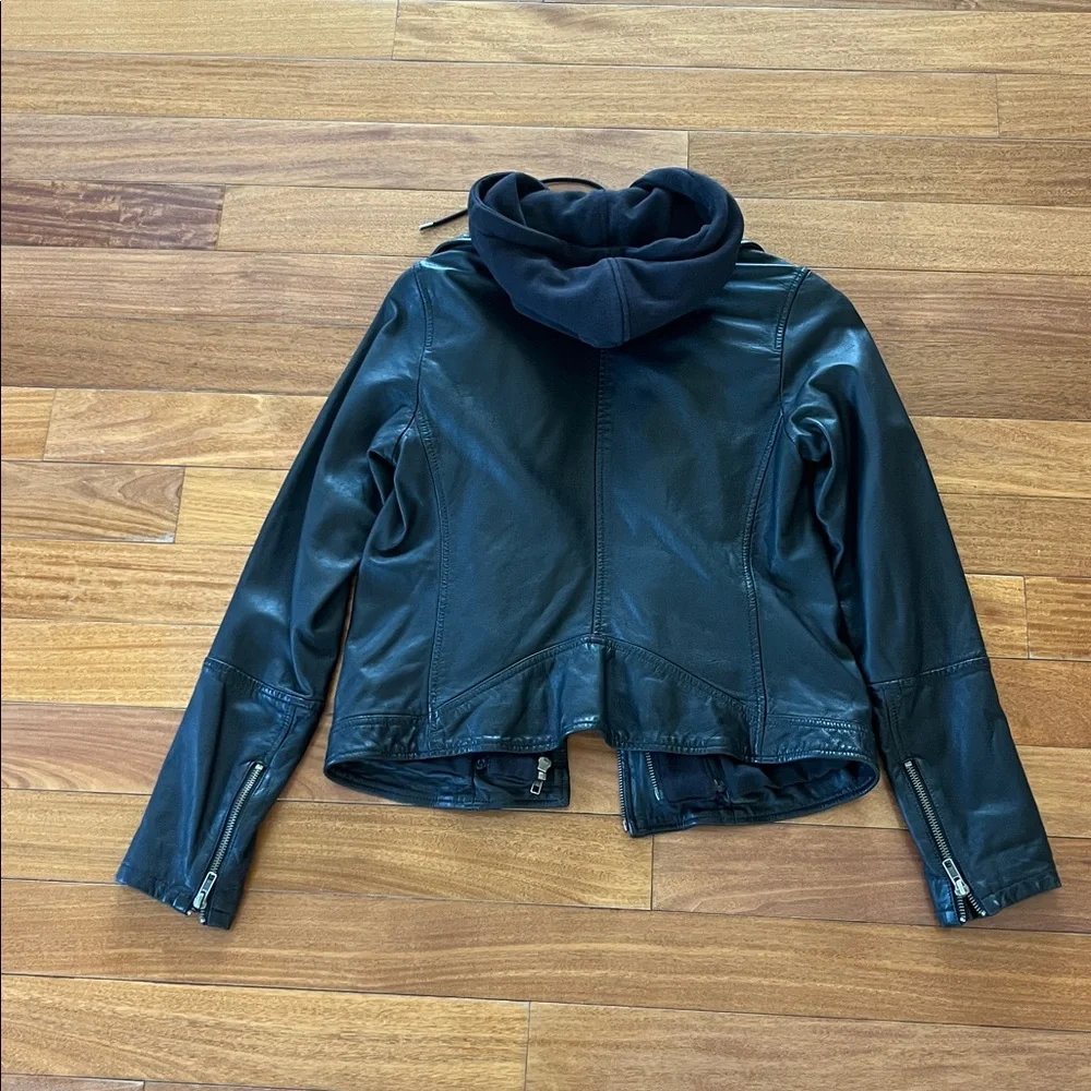 Caslon Nordstroms Super Soft Black Leather Moto Jacket Removable hoodie XXS - Picture 6 of 6